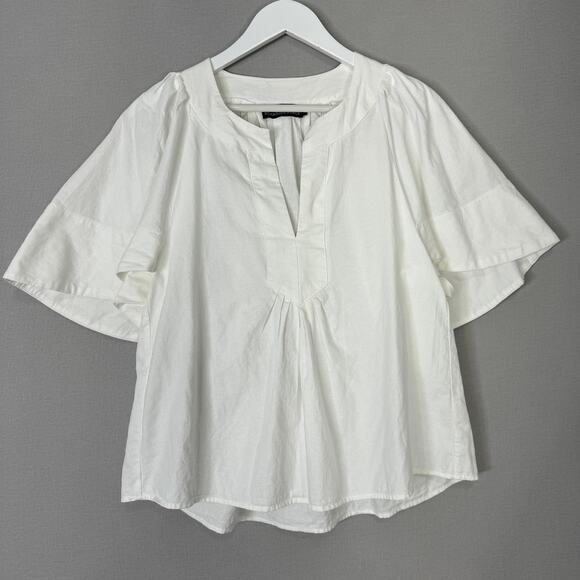 Pomander Place Finley Flutter Sleeve Top Womens Small White Blouse Boho Peasant - Picture 1 of 10